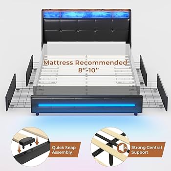Amazon.com: MSmask Full Black Platform Bed with Storage, LED